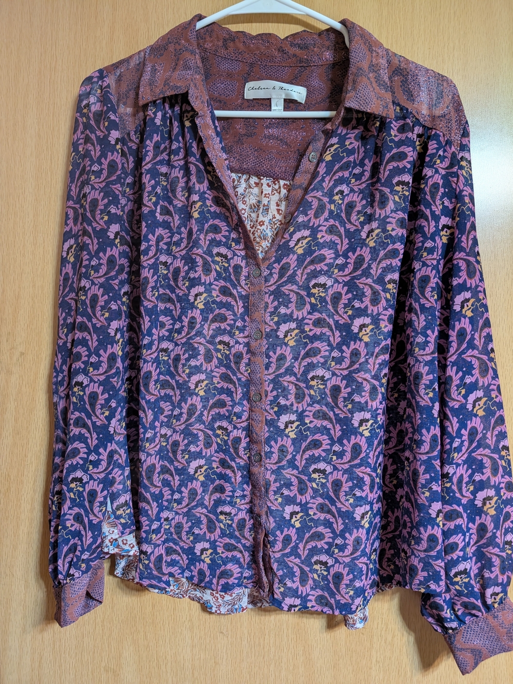 Chelsea & Theodore Purple and Pink Floral Button-Down Blouse